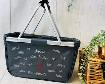 Abschiedsgeschenk Lehrerin Erzieherin - Einkaufskorb individuelles Design personalisiert Kindernamen - faltbar - Farbe navy grau schwarz