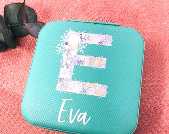 Jewelry Case Girls - Mint - Personalized with Initial and Name - Gift Communion Enrollment Birthday - Travel Case