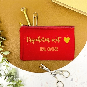Federmäppchen Erzieherin mit Herz - personalisiert - 5 Farben - Stiftemäppchen Federtasche  als Abschiedsgeschenk Kindergarten