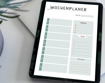 Weekly planner - digital download - to print out yourself or for the tablet - my weekly plan - my week - German