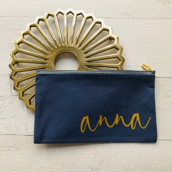 Gift teacher childminder sister heart pencil case personalized with name jeans blue gold