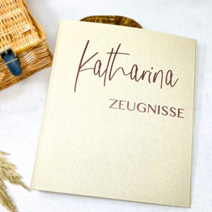 Zeugnismappe personalisiert, Ordner Schule, Kita, Urkunden, Dokumente, Leinen - Schulanfang Geschenk