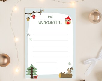 Lista de deseos para Papá Noel - Descarga digital - Imprime en casa - Carta a Papá Noel - Diseño de bosque