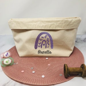 Utensilo Aufbewahrungskörbchen Kinderzimmer Baby Stoff natur personalisiert mit Namen und Regenbogen