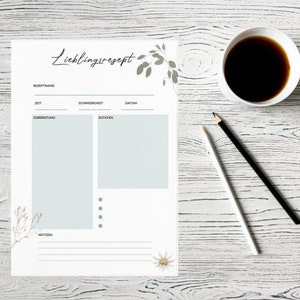 Recipe sheets, recipe pad - digital download - to print out and write on yourself - DIY cookbook - favorite recipe green