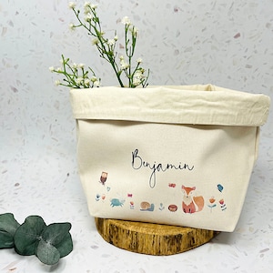 Utensilo Aufbewahrungskörbchen Kinderzimmer Baby Stoff natur personalisiert mit Namen Design Waldtiere