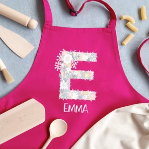 Children's apron personalized with initial and name, for baking, crafts and gardening desired name and 6 colors floral image 4