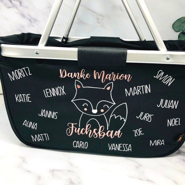 Abschiedsgeschenk Lehrerin Erzieherin - Einkaufskorb individuelles Design personalisiert Kindernamen - faltbar - Farbe navy grau schwarz