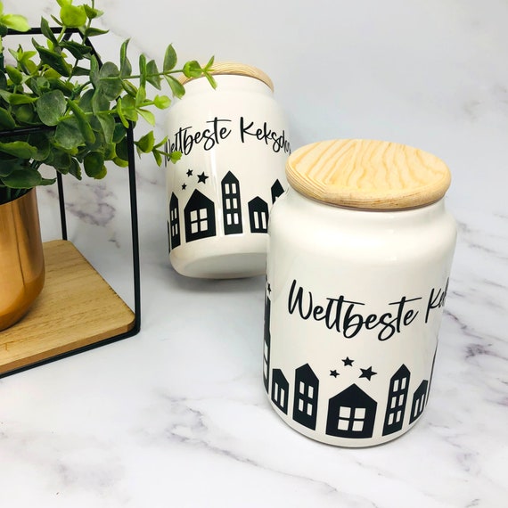 Cookie Jar Personalized With Desired Text, Gift Christmas, Mom, Grandma,  Cookie Box, Storage Jar Ceramic With Wooden Lid Design Houses 