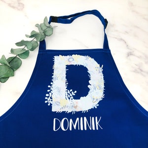 Children's apron personalized with initial and name, for baking, crafts and gardening desired name and 6 colors floral image 2