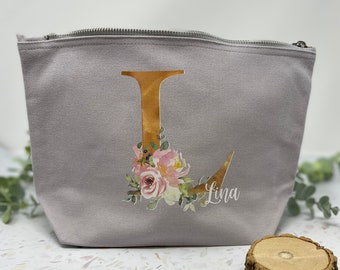 Kosmetikbeutel personalisiert mit Initial und Wunschwort - Geschenk Patentante beste Freundin Schwester Mama - verschiedene Farben - Blush