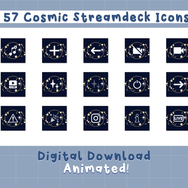 57 geanimeerde streamdeck-iconen in een kosmisch ruimtestelselontwerp