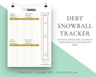 Debt Snowball Tracker Printable | Debt Payment Worksheet | Debt Payoff Progress Log | Debt Free Goal Chart | Instant Download