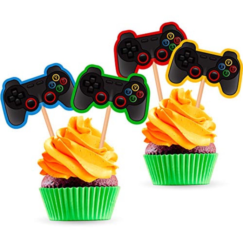 Video Game Cupcake Toppers Gaming Birthday Party Decorations Etsy