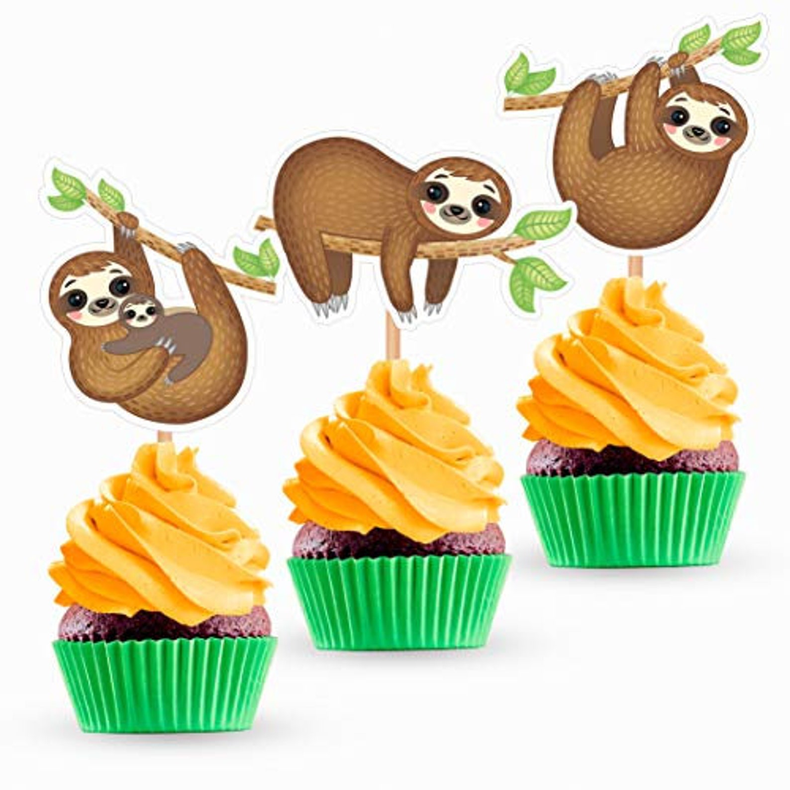 Sloth Cupcake Cake Toppers Sloth Birthday Party Baby Shower Etsy