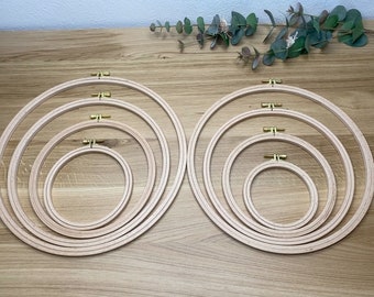 Stickrahmen 8 Größen - Deko Holz Buche DIY Flowerhoop Hoop mit Messing-Verstellschraube Ø 10 13 16 19 22 25 28 31 cm Stickring