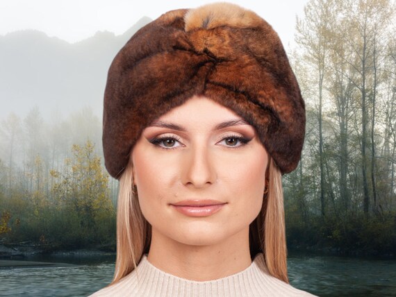 Brown Rex Rabbit Fur Headband,real Fur Headband for Winter  display picture 3