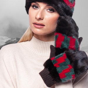 Brown Flip Top Mink Fur Mittens,Cashmere Wool Convertible Gloves,Warm Winter Gloves With Fur,Christmas Gift