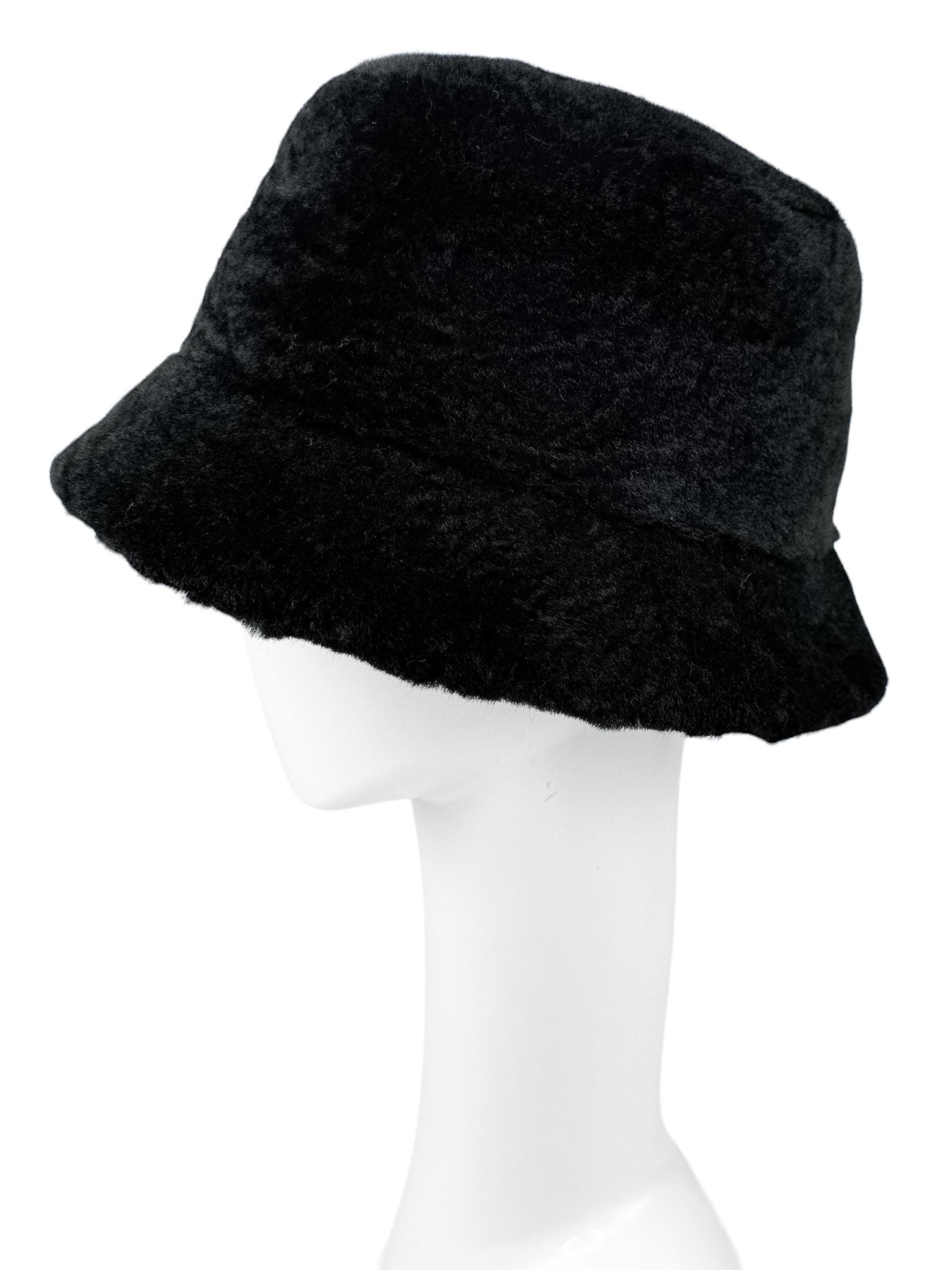 Black Sheepskin Fur Bucket Hat,soft Lamb Wool Teddy Cap for 