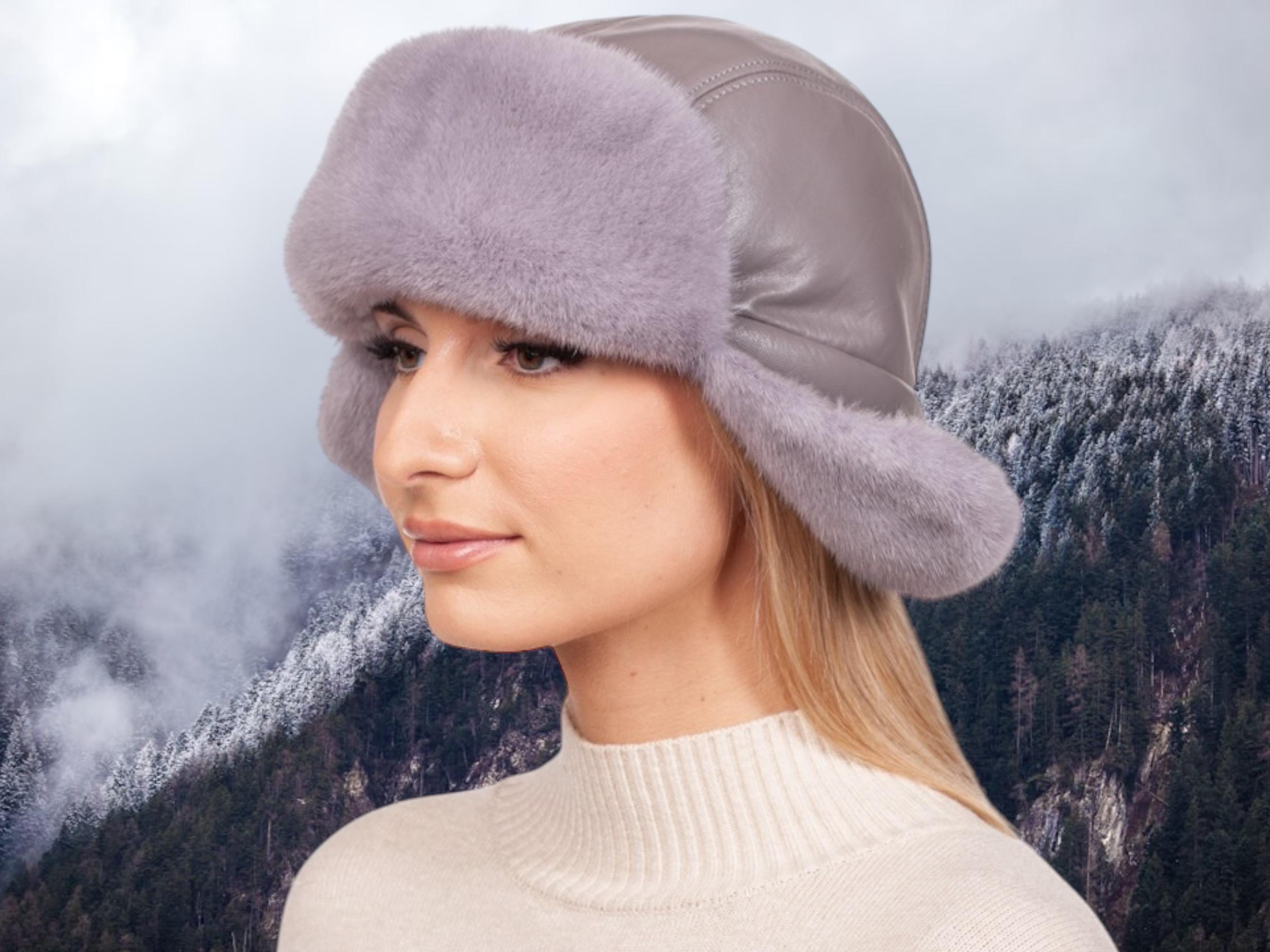 Real Mink Fur Trapper Hat,warm Winter Ushanka Hat With Leather Top