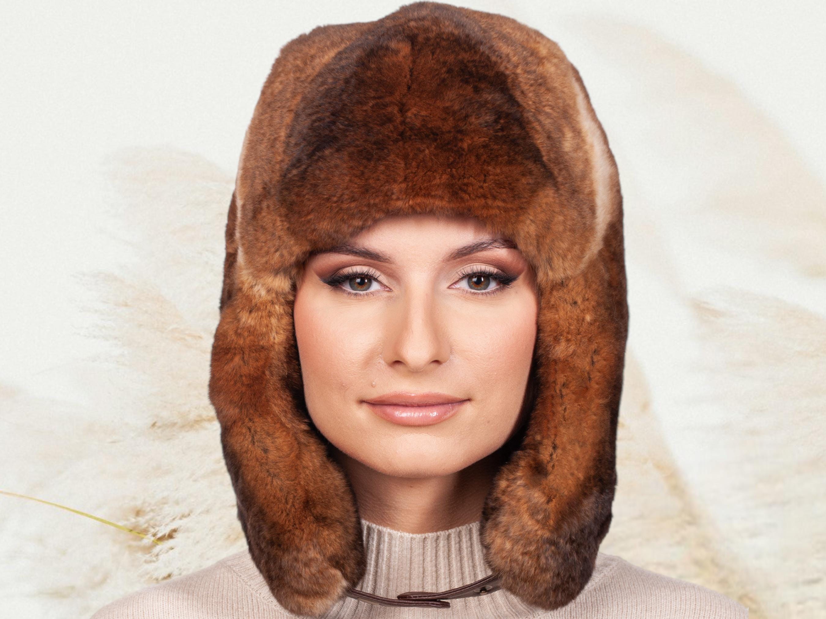 Damisfurry Rex Rabbit Fur Winter Hat With Raccoon Fur Top Excellent Warm! B-2 Rex Rabbit Fur Hat - Etsy main image 2