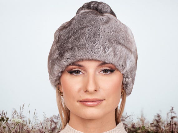 Rex Rabbit Fur Grey Beanie Women main image 2