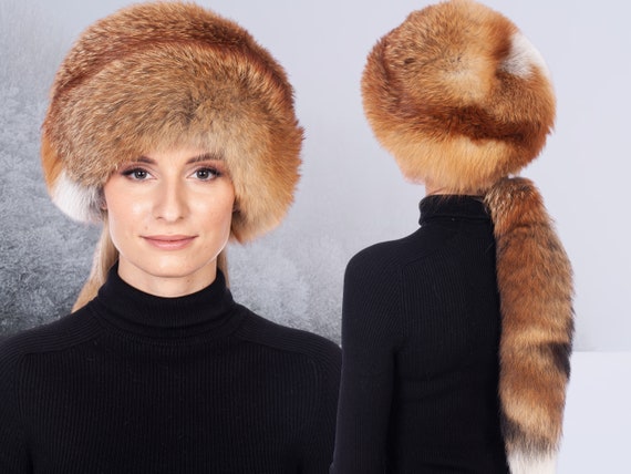 Red Fox Fur Hat,furry Trapper Hat With Detachable Tail,warm  display picture 2