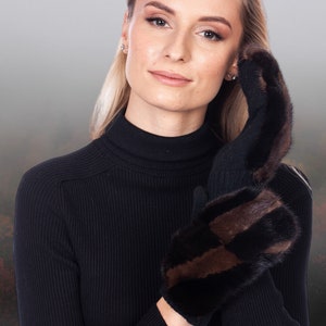 Fingerless Cashmere Wool Mittens,Brown Mink Fur Gloves,Luxury Fur Mitts For Winter,Flip Top Gloves For Women