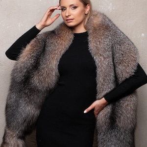 Große Braun Frost Fuchs Pelz Stola,Elegante Echt Fuchs Pelz Wrap Mit Abnehmbaren Pelz Schwänzen,Luxus Handgefertigte Flauschige Pelz Schal,Boa