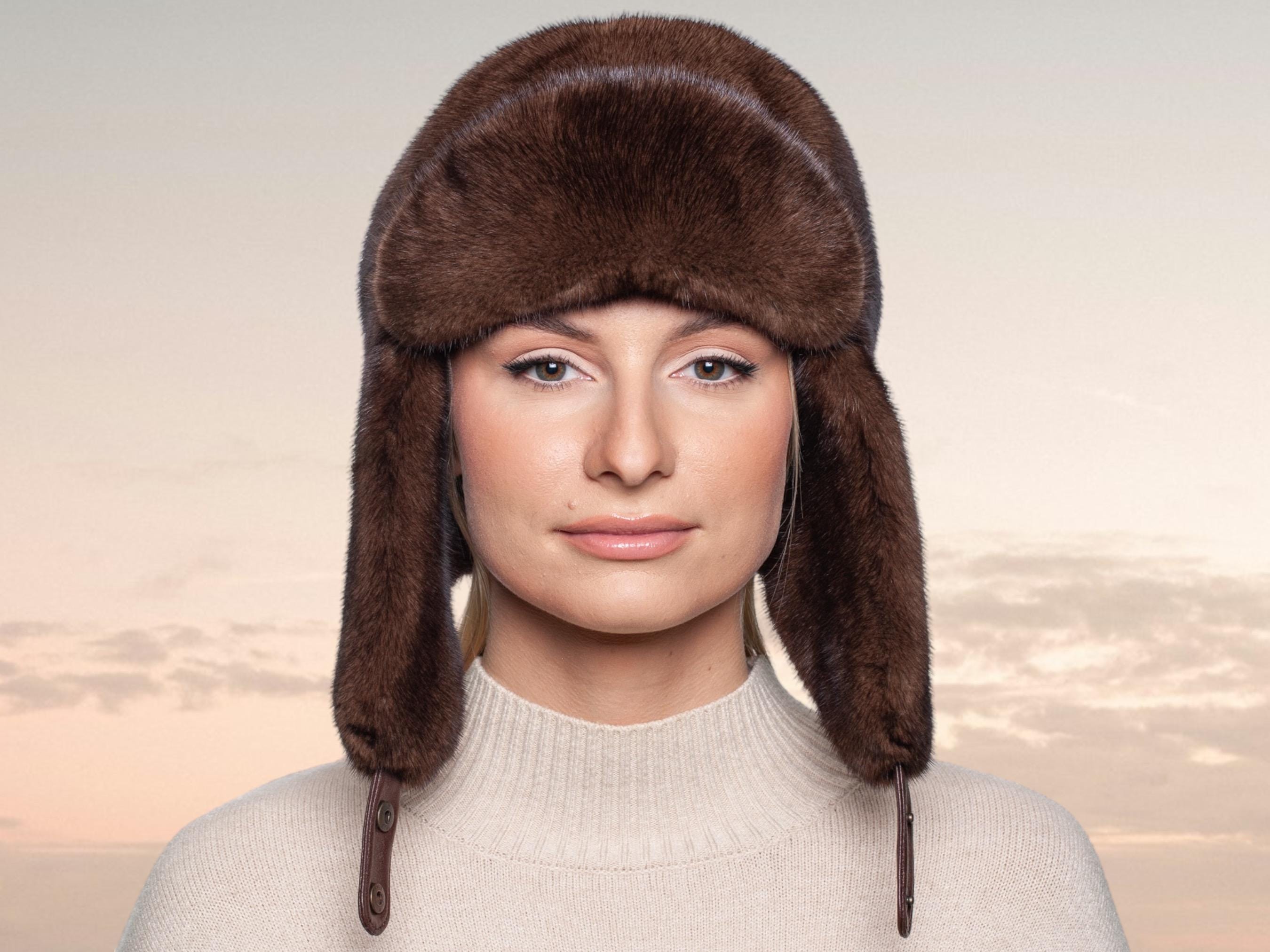 Ushanka Luxurious Brown Real Mink Fur Hat PENINSULA LOVE Faux Fur Russian Hat Women Cossack Hat Soft  main image 3
