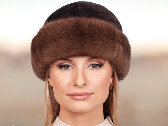 Brown Mink and Lamb Fur Hat,handmade Mink Fur Roller Hat 