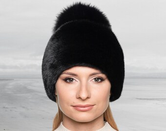 Black Mink Fur Jockey Hat – Luxury Winter Hat for Women - Etsy display picture 1