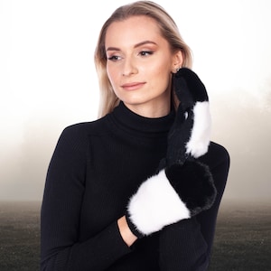 Cashmere Wool Mittens With Mink Fur,Flip Top Gloves,Real Mink Fur Mittens,Elegant Fur Winter Gloves