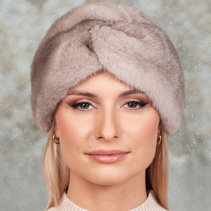 Beige Cashmere Headband,mink Fur Headwrap for Winter,soft  display picture 2