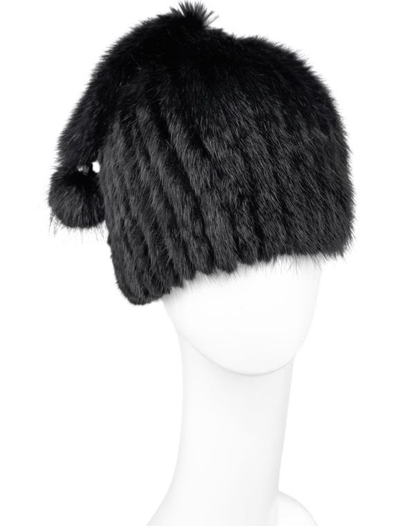 Black Muskrat Fur Beanie,knitted Fur Hat for Women,handmade  display picture 3