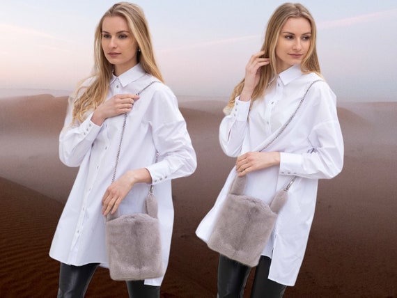 Mini Sapphire Mink Fur Tote,elegant Plush Crossbody Bag With  