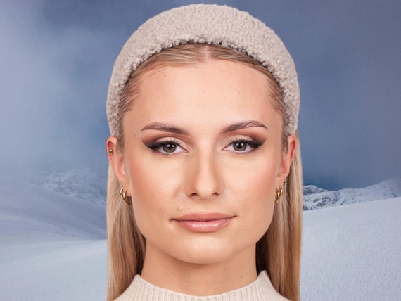 Womens Beige Shearling Fur Headband,handmade Luxury Full  display picture 1