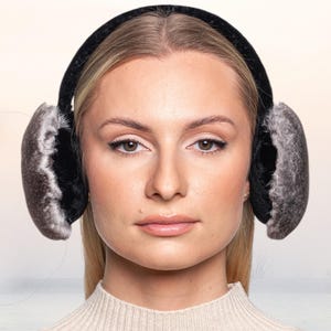 Grey Rex Rabbit Fur Earmuffs for Women,Real Fur Double Sided Ear Warmers,Soft Fluffy Winter Earmuffs with Fur Band,Cozy Gift Idea For Ladies