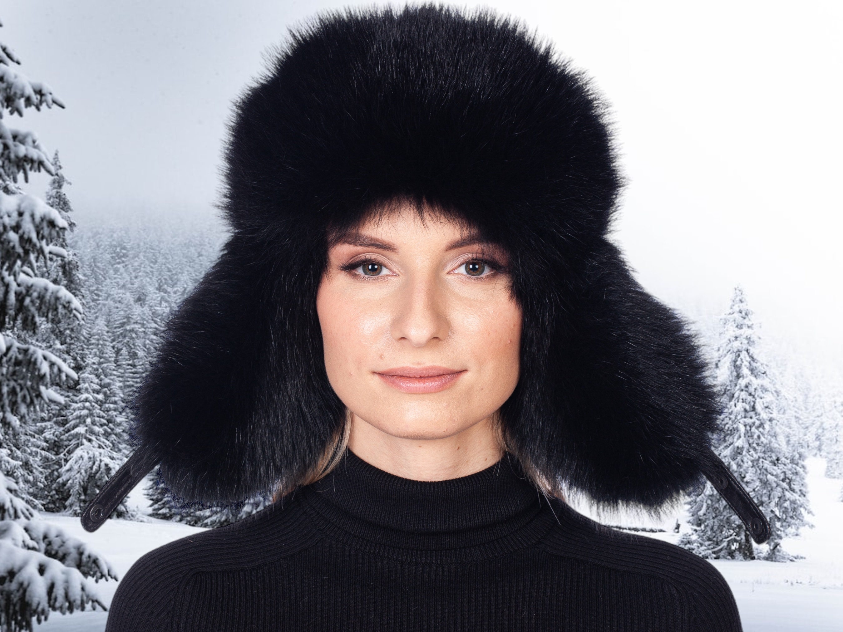 Black Fox Fur Ushanka Hat With Astrakhan Fur Top,real Fur  display picture 1