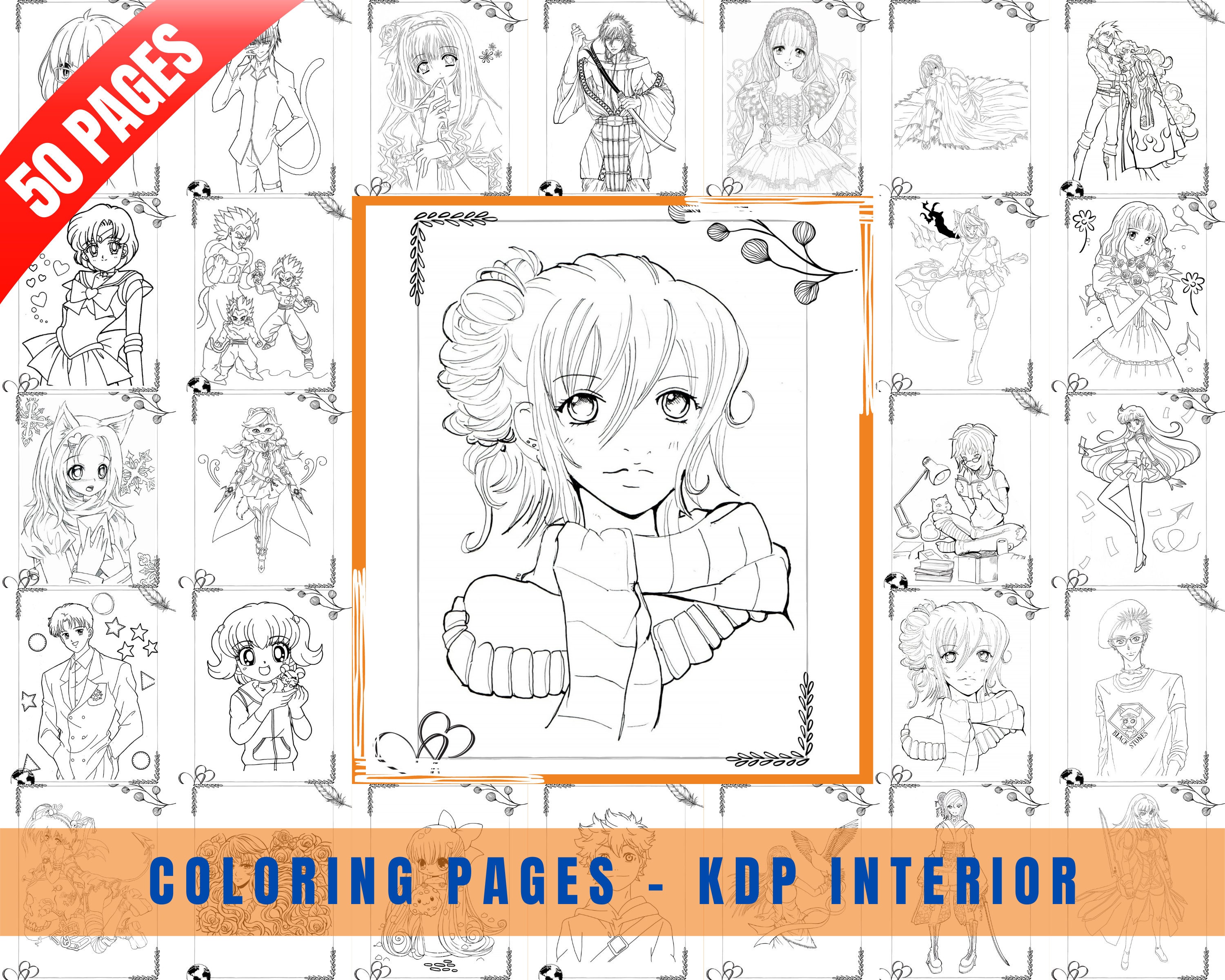 Download 50 Pages Coloring Book For Anime Coloring Book Activity Etsy