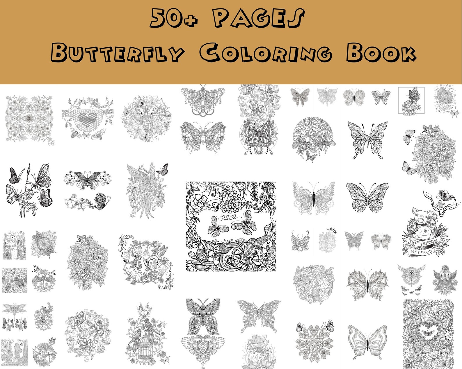 50 Pages Butterfly Coloring Book Activity Book for Adults | Etsy