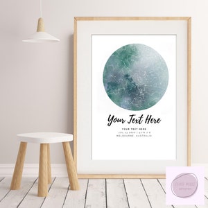 Mappa stellare personalizzata / Per data e luogo / cielo notturno / mappa stellare / mappa della costellazione / Verde Sky Moon / Stampabile / Dove ci siamo incontrati / Galaxy