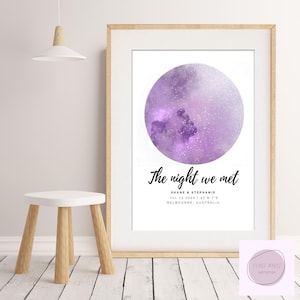 Custom Star Map | By Date and Place | Night Sky | Star Map | Constellation Map | Purple Sky Moon | Printable | Where we met | Galaxy