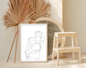 PERFECT Gift - dessin au trait personnalisé, Illustration personnalisée, Dessin au trait, Illustration personnalisée, Dessin d’art à partir d’une photo, Famille