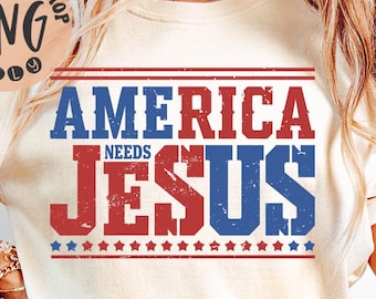 Amerika braucht Jesus 4. Juli Sublimation, Retro Amerika Png, Christlicher Vierter Juli Png, Jesus Png, Unabhängigkeitstag Png, Vaterländischen Png