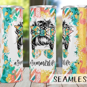 Summer Life Tumbler PNG, Summer Vibes Tumlber Sublimation Design Download, Seamless 20oz Skinny Tumbler Design PNG, Vacation, Beach Life