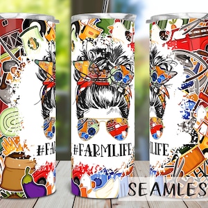 Farm Life Tumbler PNG, Farm Girl Tumbler Sublimation Design Download, Seamless 20oz Skinny Tumbler Design PNG, Farmer, Farming, Momlife