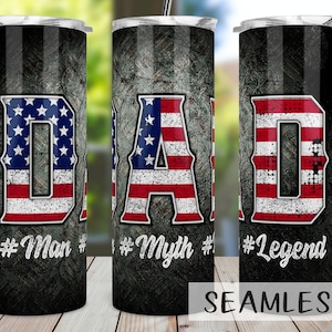 Fathers Day Tumbler PNG, Dad American Flag Tumber PNG, Dad Tumbler Sublimation Design Download, Seamless 20oz Skinny Tumbler PNG