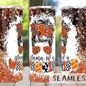 Orange Ribbon Tumbler PNG, Orange Awareness Tumbler Sublimation Design Download, Seamless 20oz Skinny Tumbler PNG, Leukemia, ADHD, Kidney
