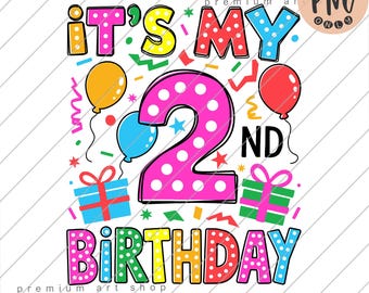 2nd Birthday Girl PNG: Colorful Party Design (Digital Download)